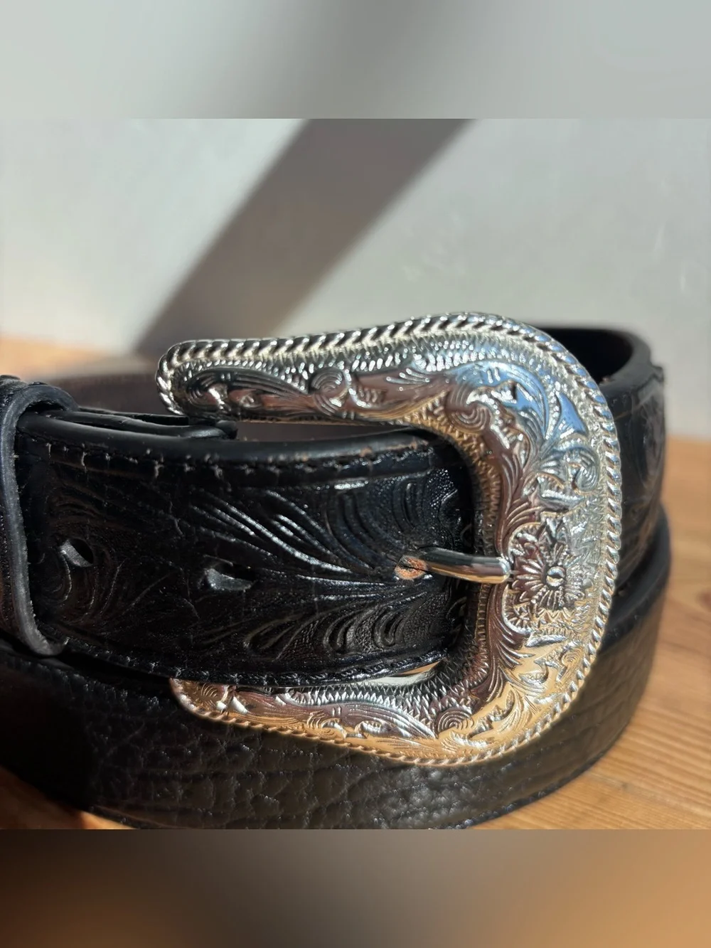 Nocona Mens Black Bullhide Leather Belt Western Tooled Embossed N2438901 Sz 46